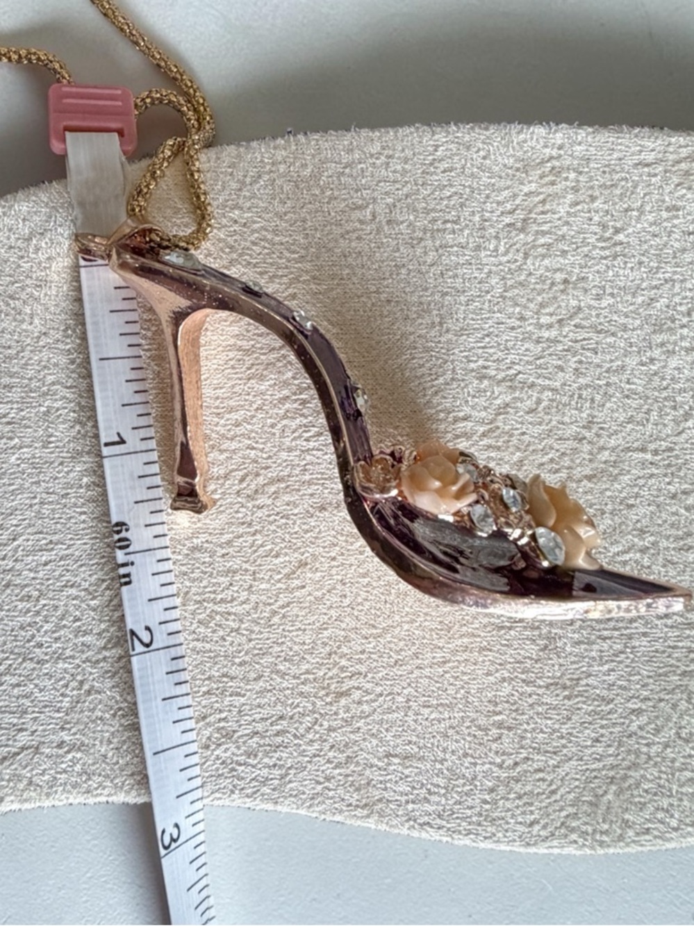 Betsey Johnson Purple Enamel Rose Crystal Mule Heel Pendant Necklace NWT - Picture 7 of 8
